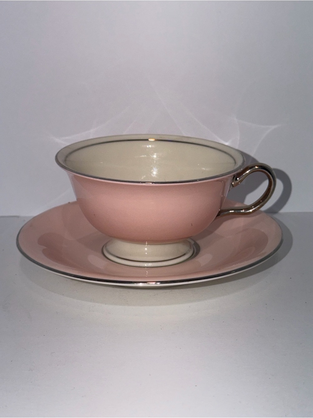 Vintage Castleton Shell Pink Fine China Tea Cup Saucer USA Elegant Cottagecore